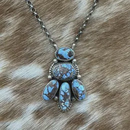 Navajo Handmade Sterling Silver Golden Hills Turquoise Cluster Necklace