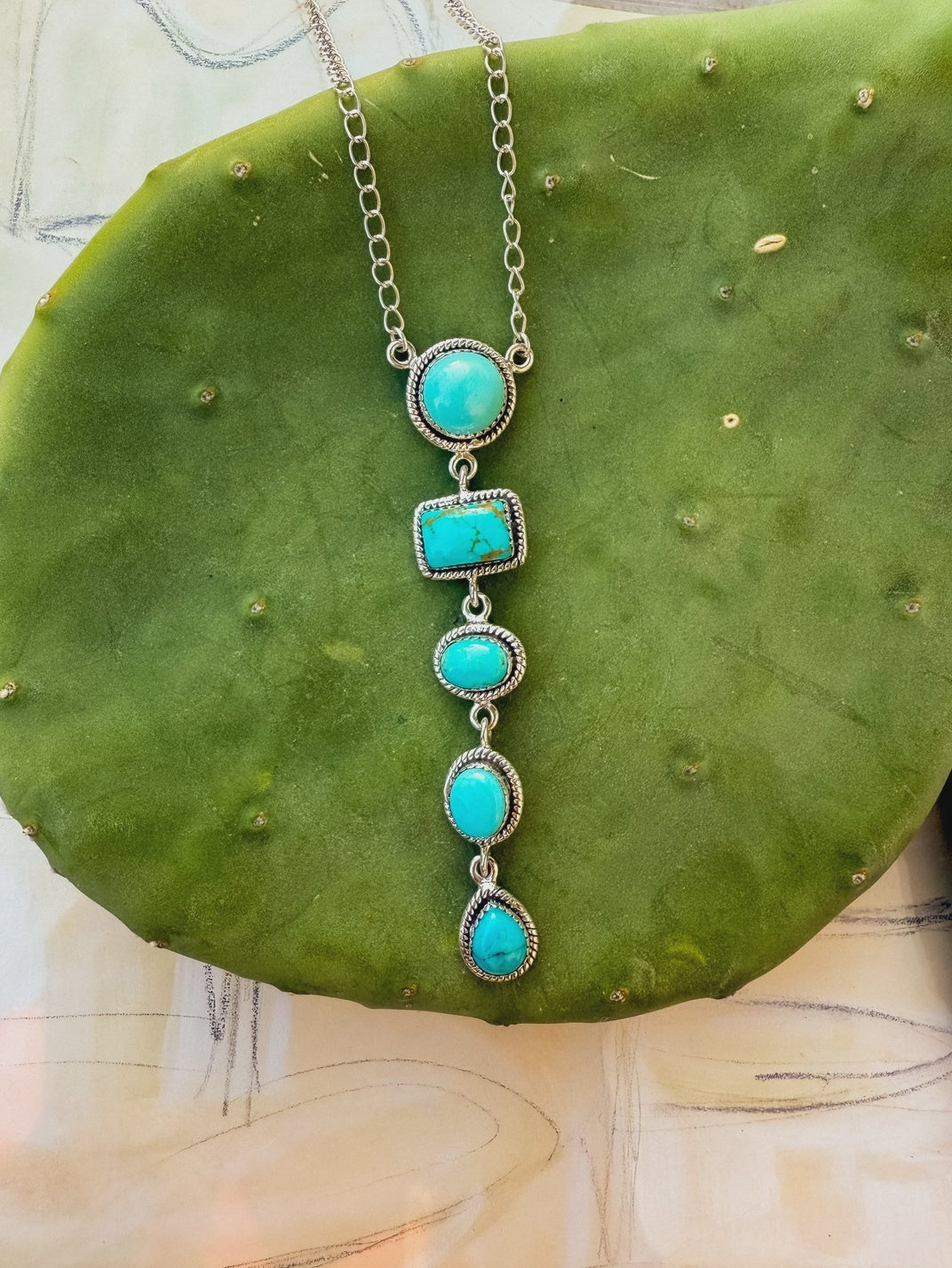 Sterling Silver & Genuine Turquoise Lariat Necklace