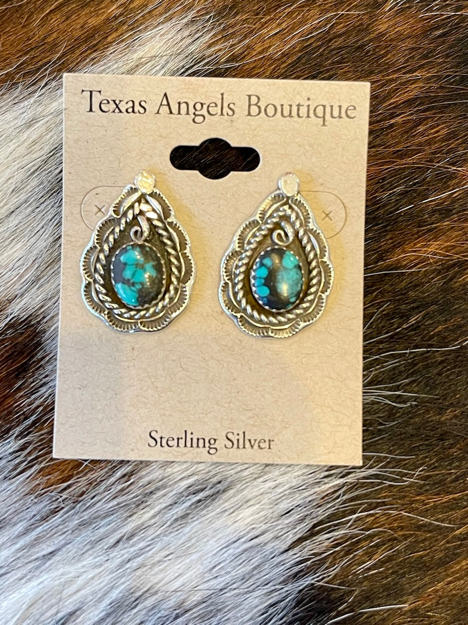 Sterling Silver & Genuine Turquoise Teardrop Studs