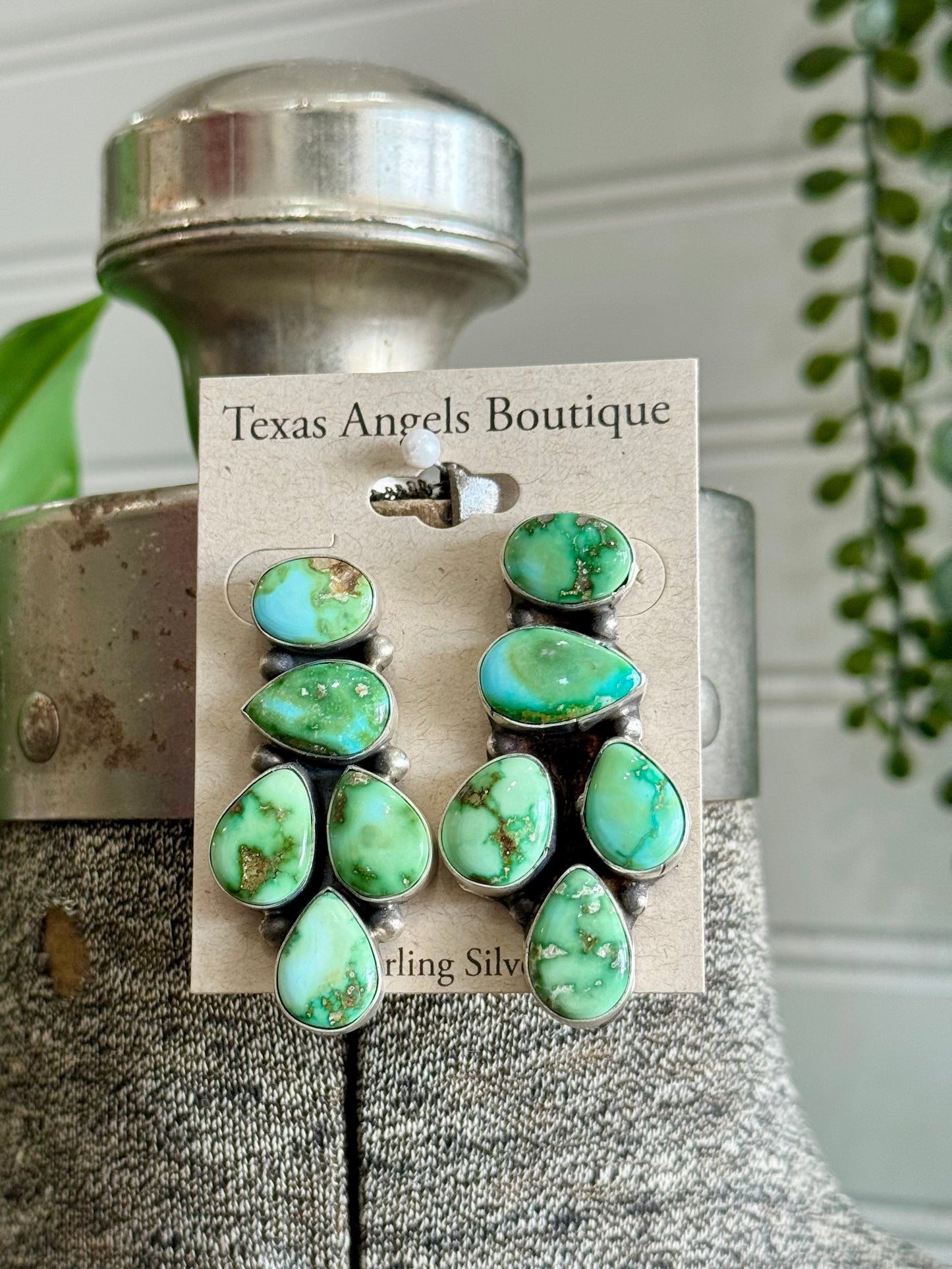 Navajo Handmade Sterling Silver Sonoran Gold Turquoise Cluster Post Earrings