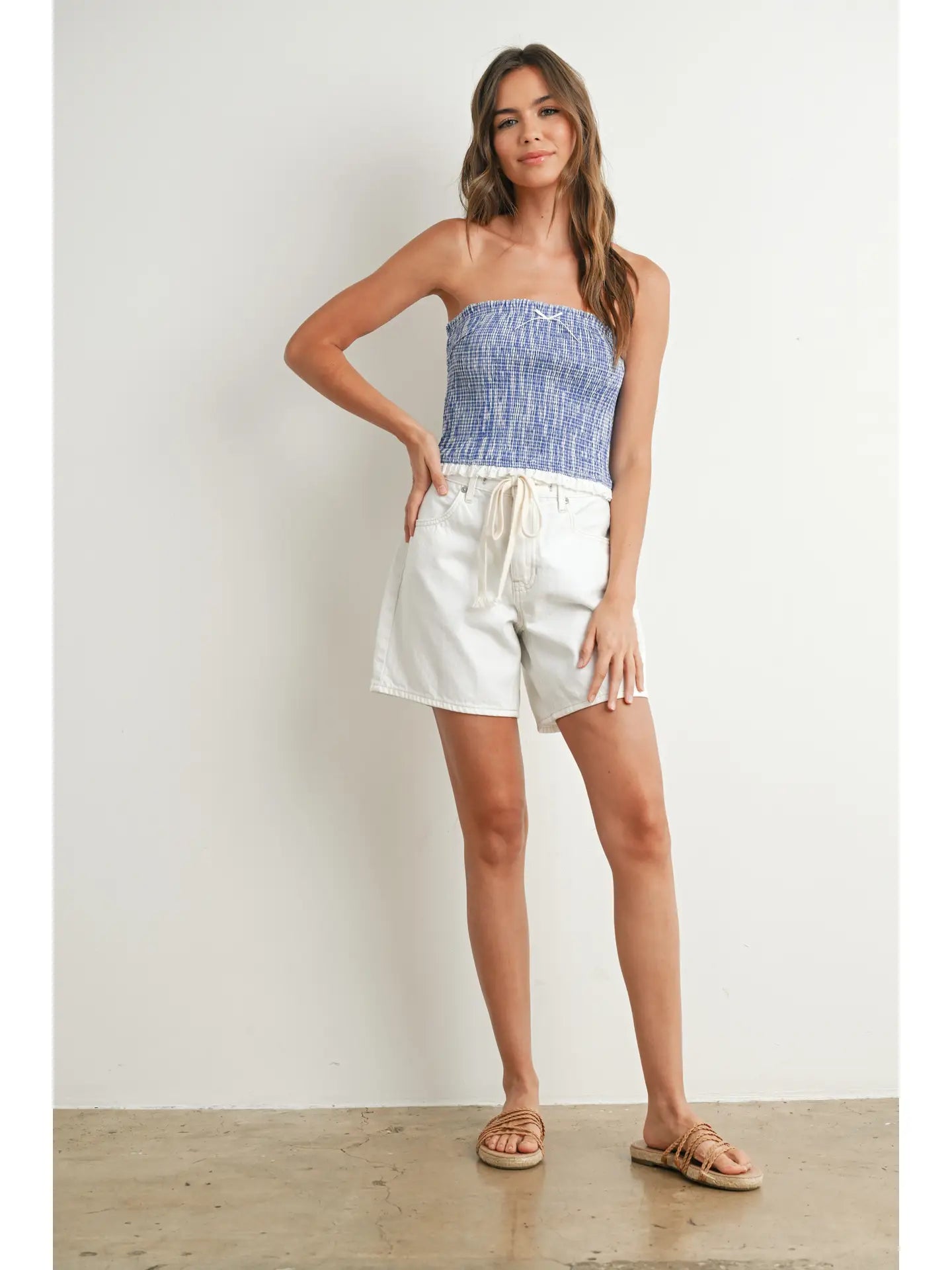 Home Of The Brave Blue Striped Strapless Top