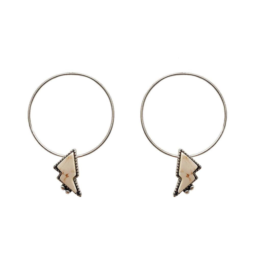 White Lightning Bolt Hoop Earrings