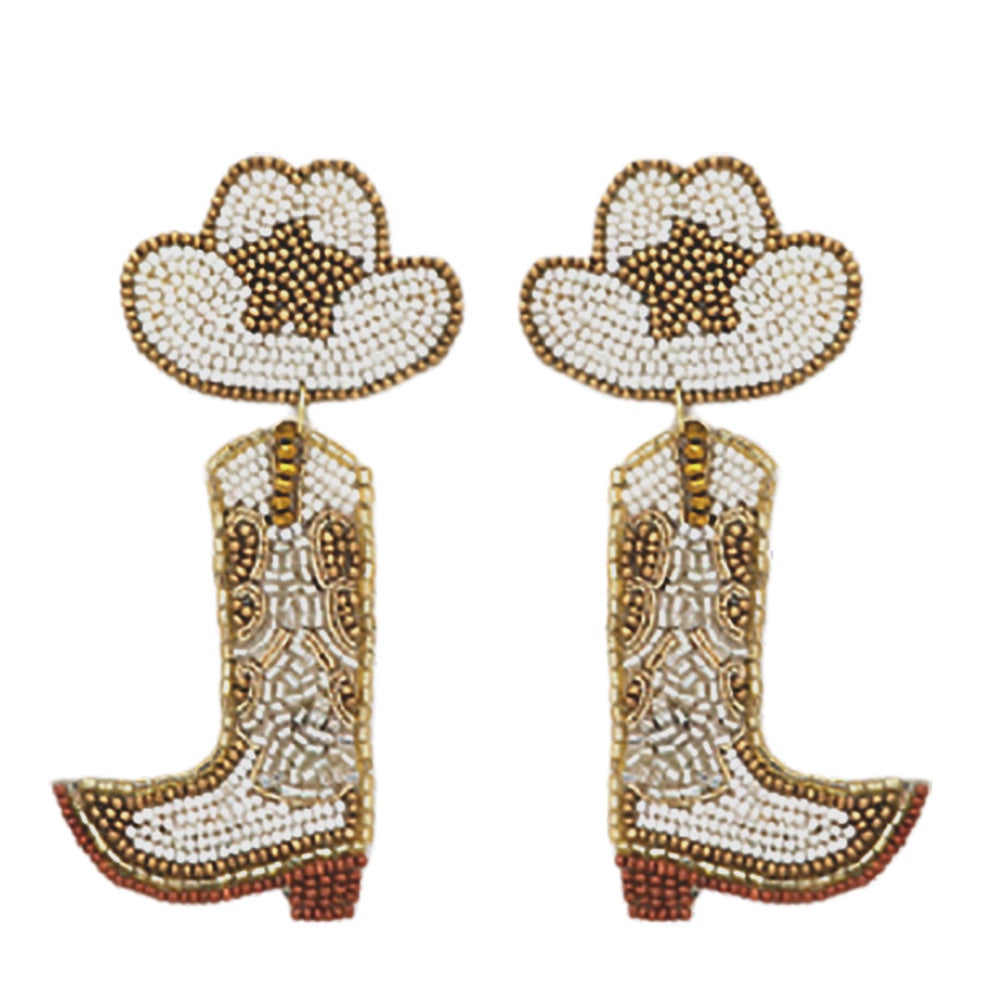 50% Off - Ivory Cowgirl Beaded Earrings