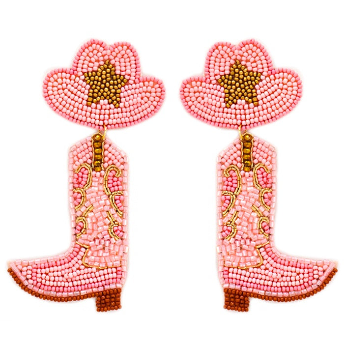 50% Off - Pink Cowgirl Beaded Earrings