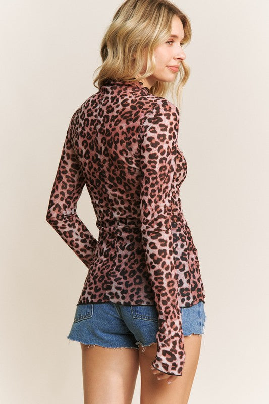 She Can't Be Tamed Leopard Print Mesh Top