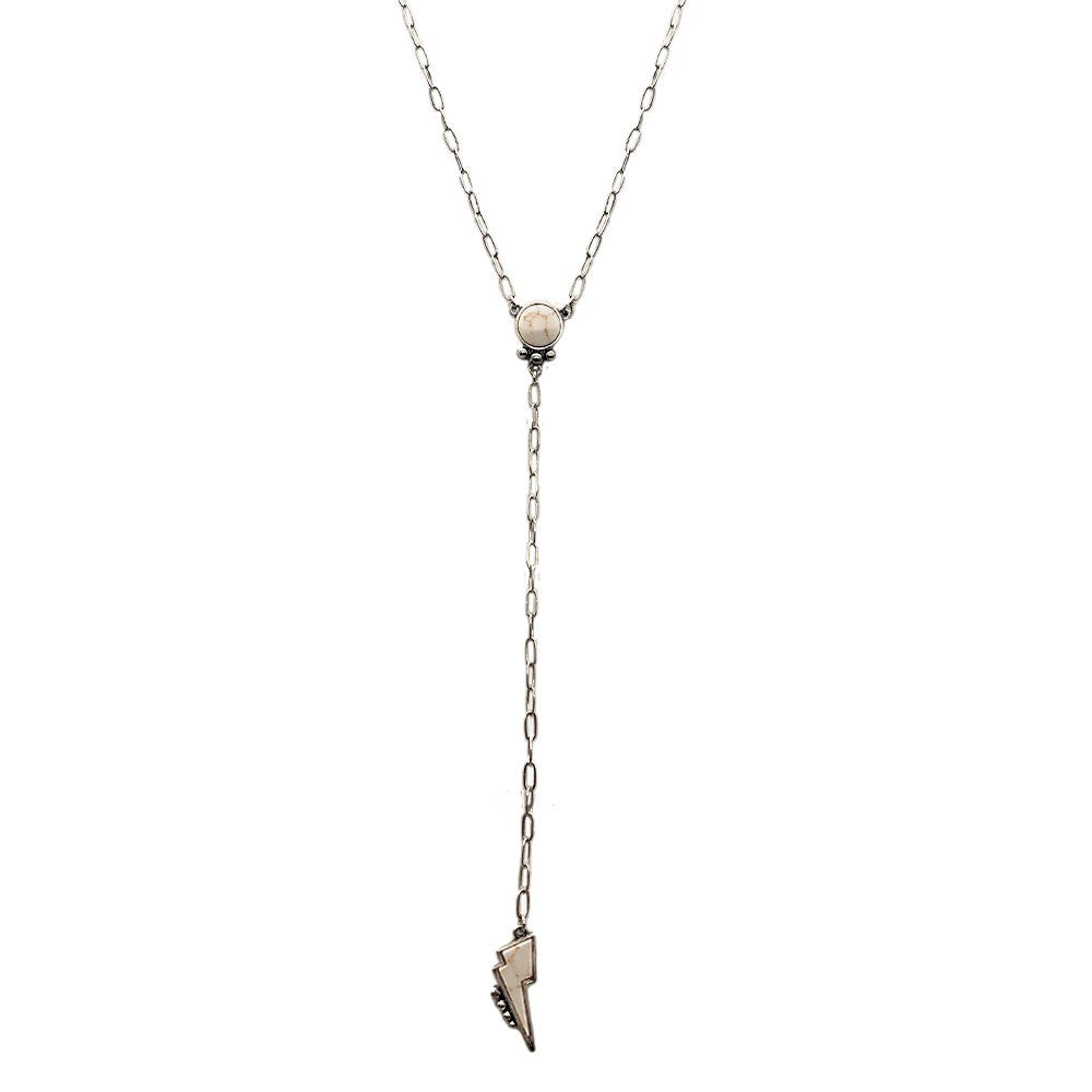 White Lightning Bolt Lariat Necklace