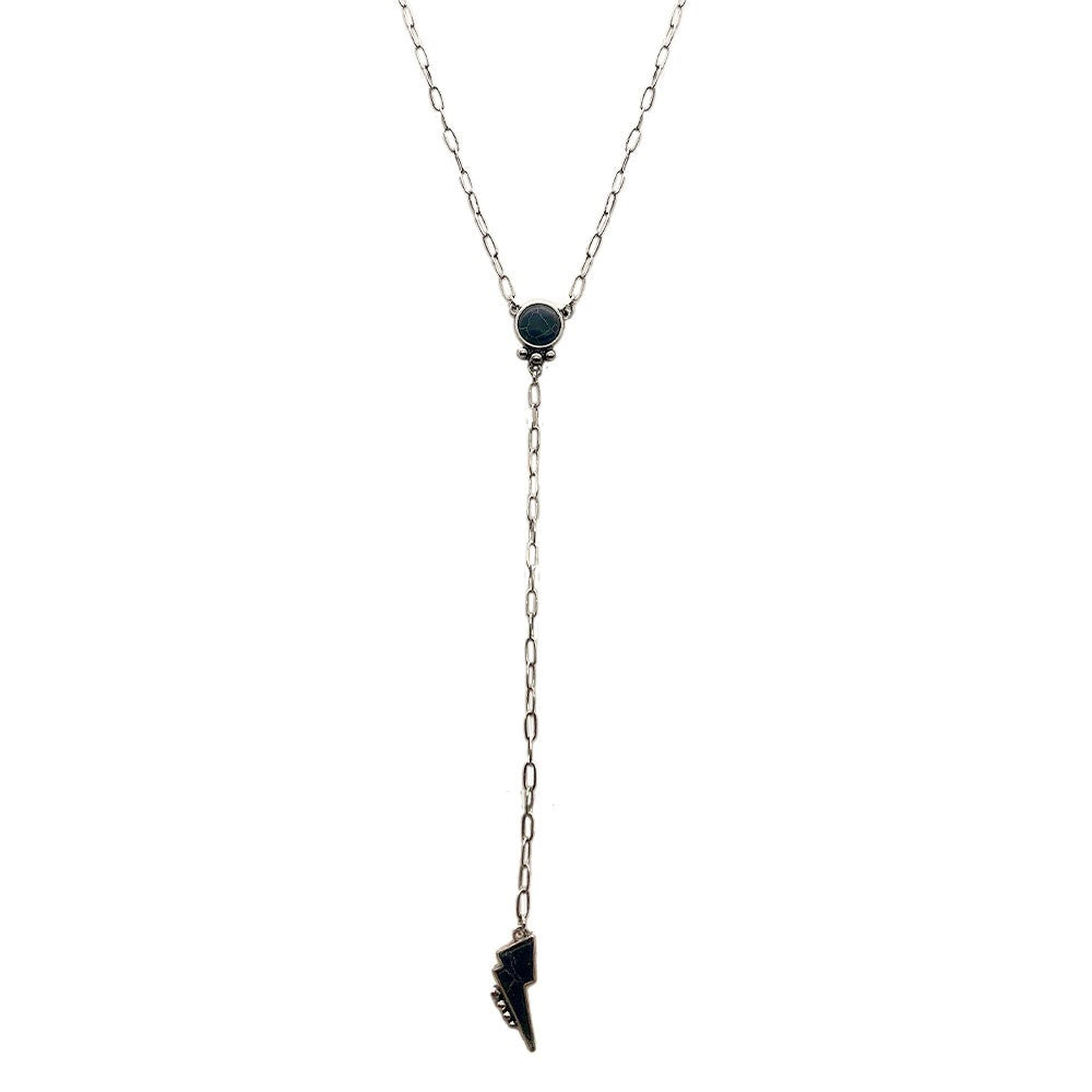 Black Lightning Bolt Lariat Necklace