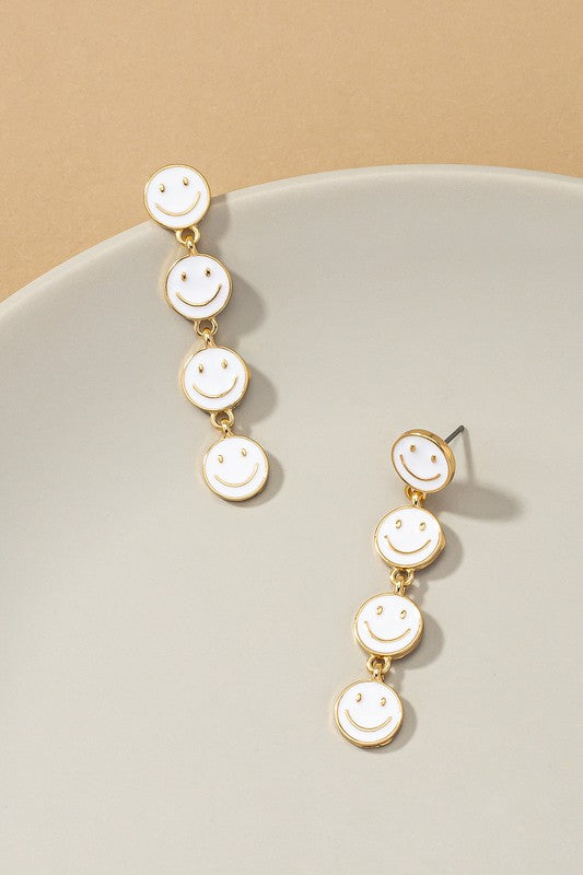 White Smiley Face Dangle Earrings