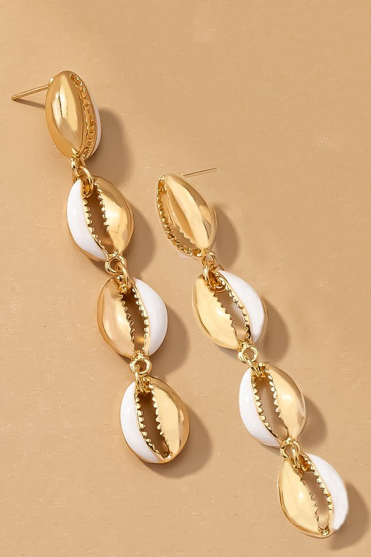 Gold Puka Shell Dangle Earrings