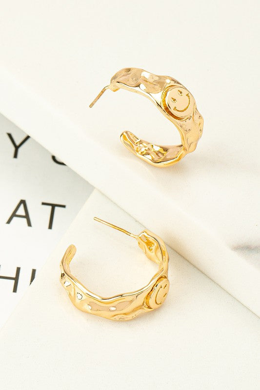Gold Smiley Face Hoop Earrings