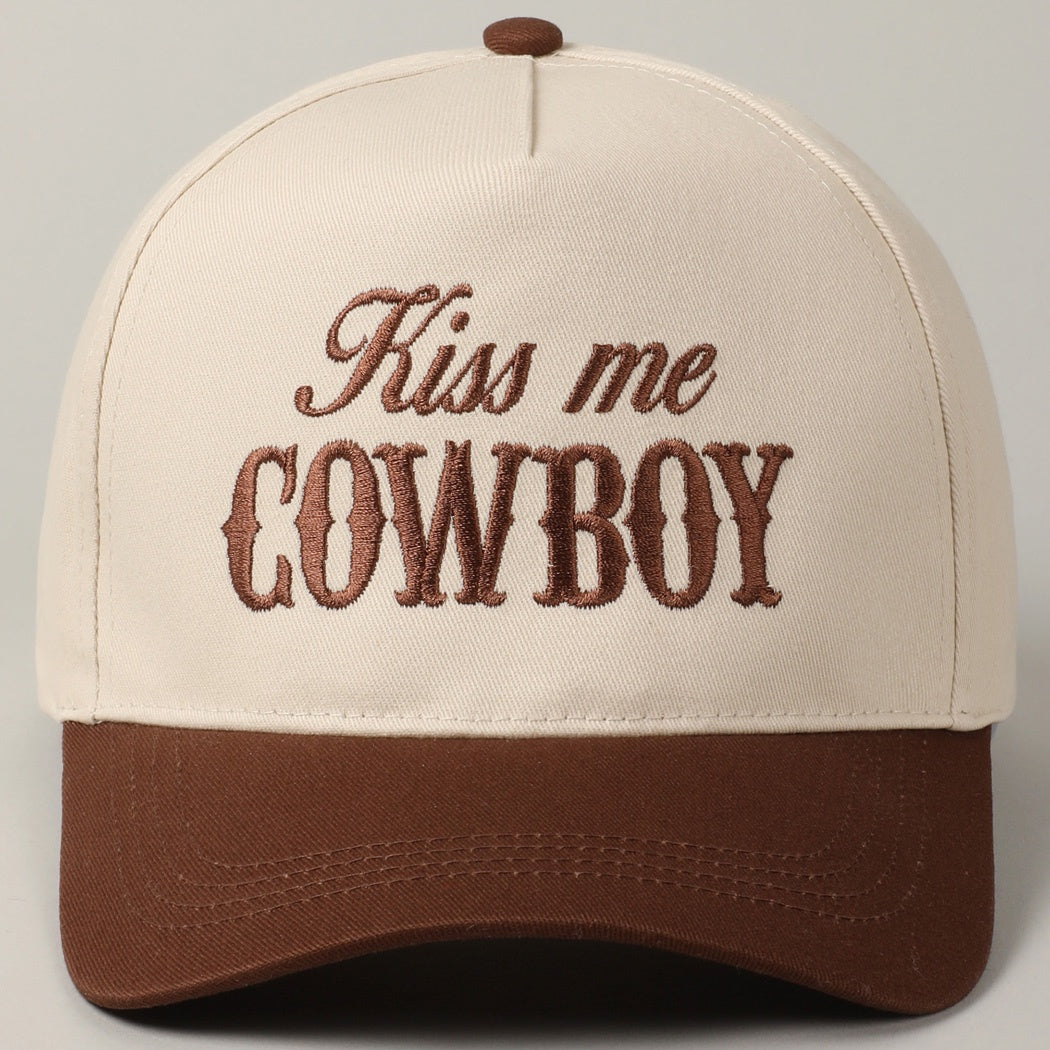Kiss Me Cowboy Brown Embroidered Trucker Hat