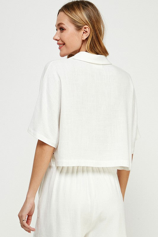 Waterfront White Linen Blouse
