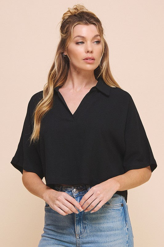 Waterfront Black Linen Blouse