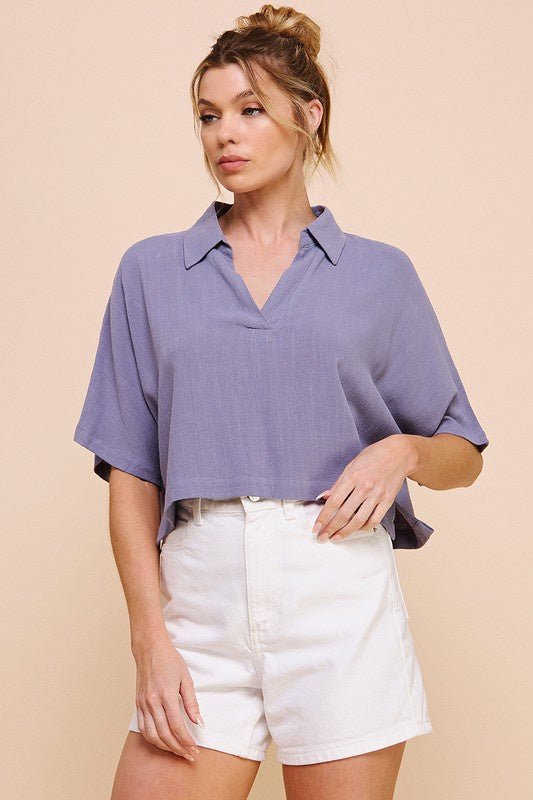 Waterfront Blue Linen Blouse