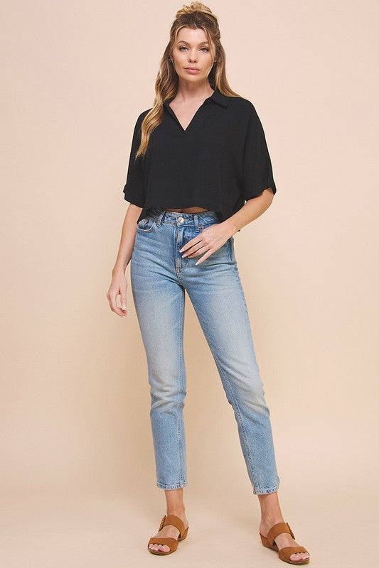 Waterfront Black Linen Blouse