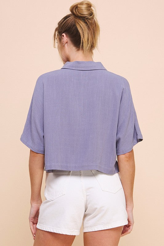 Waterfront Blue Linen Blouse