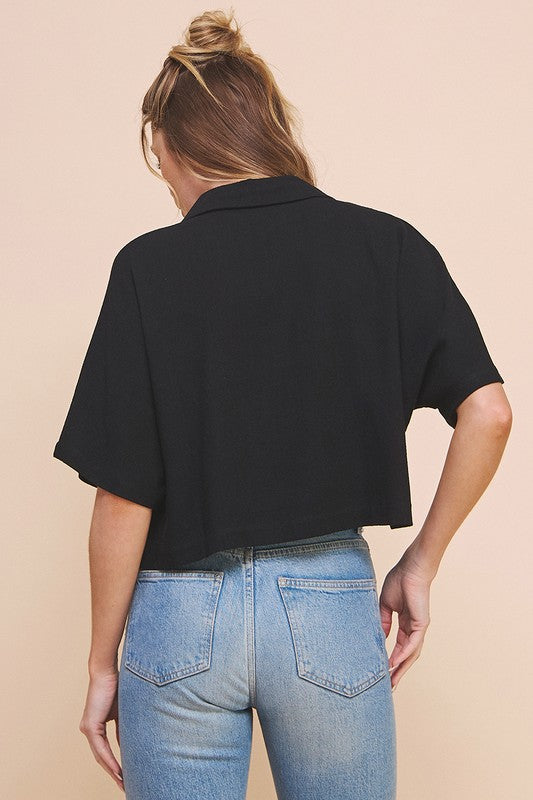 Waterfront Black Linen Blouse