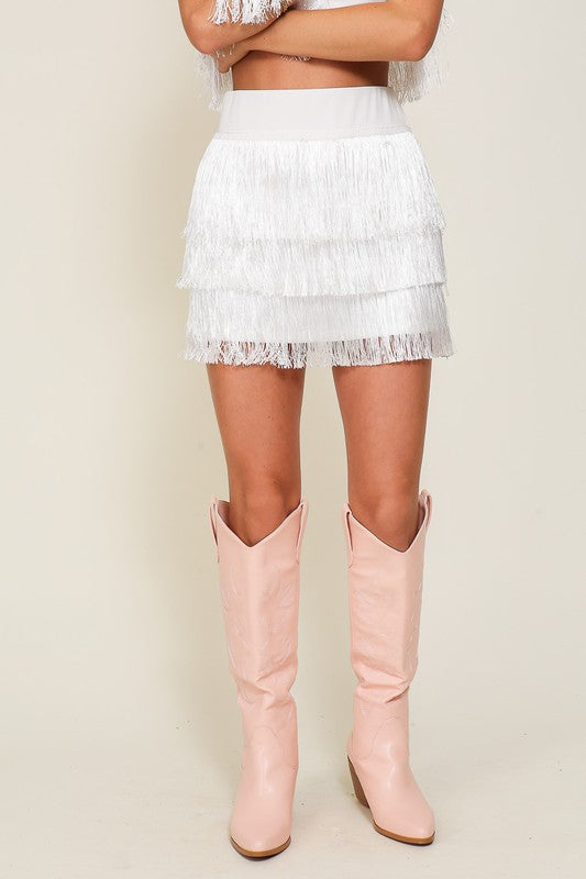 60% Off - Here For The Fun Of It White Fringe Skirt