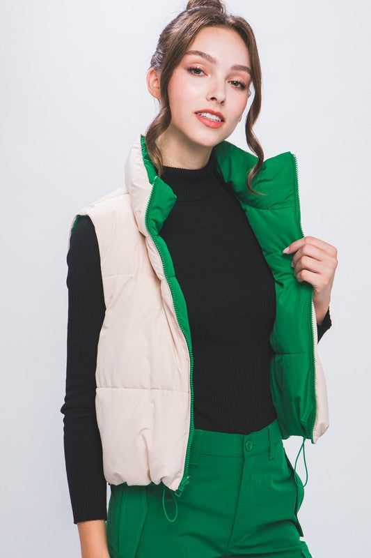 40% Off - Don't Play Around Green Reversible Puffer Vest