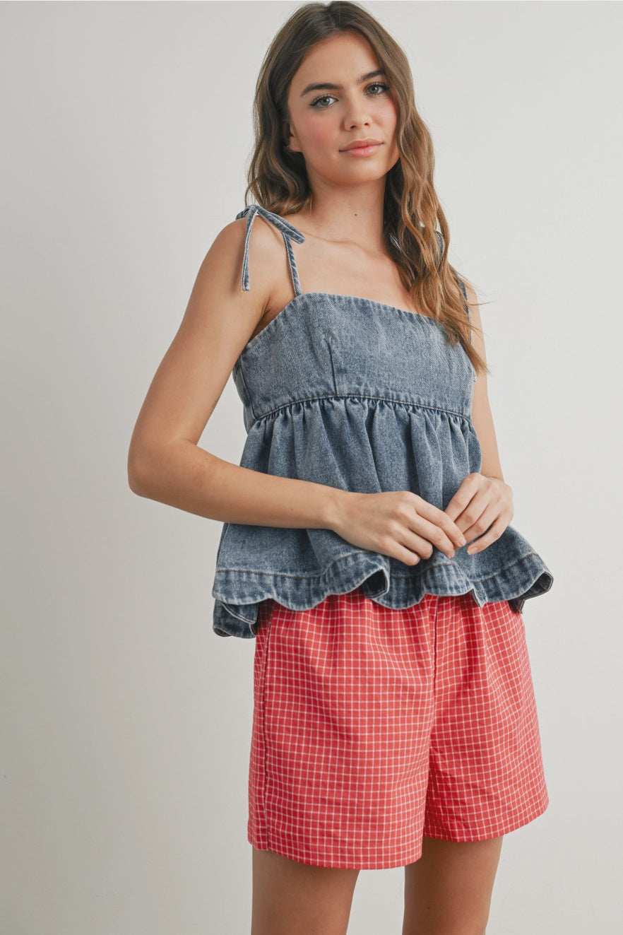 On Shore Time Scalloped Denim Top