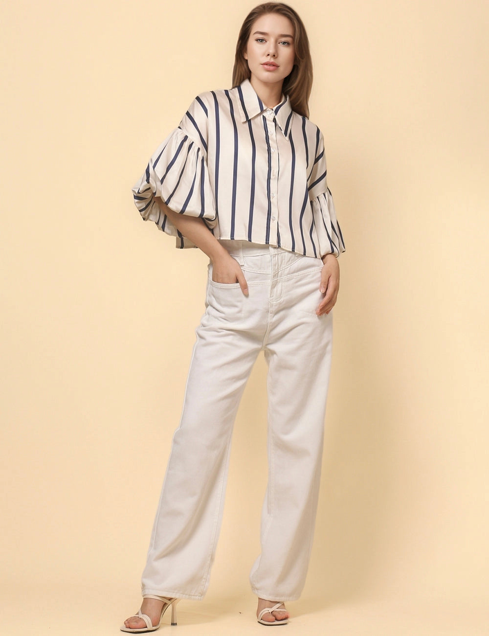 A Sweet Surprise Navy Striped Satin Blouse
