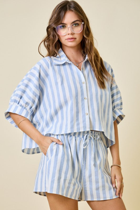 Seagulls & Sunsets Blue Striped Shorts