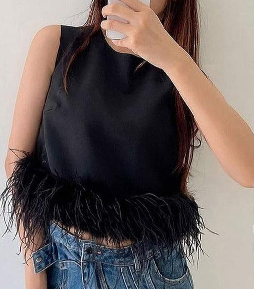 50% Off - Girl Bye Black Feather Tank