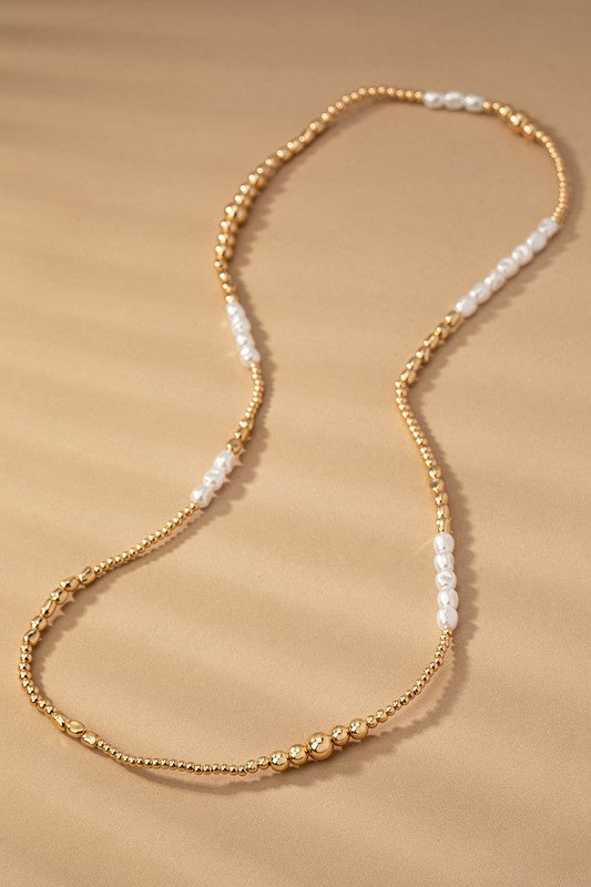 Long Gold Pearl Necklace
