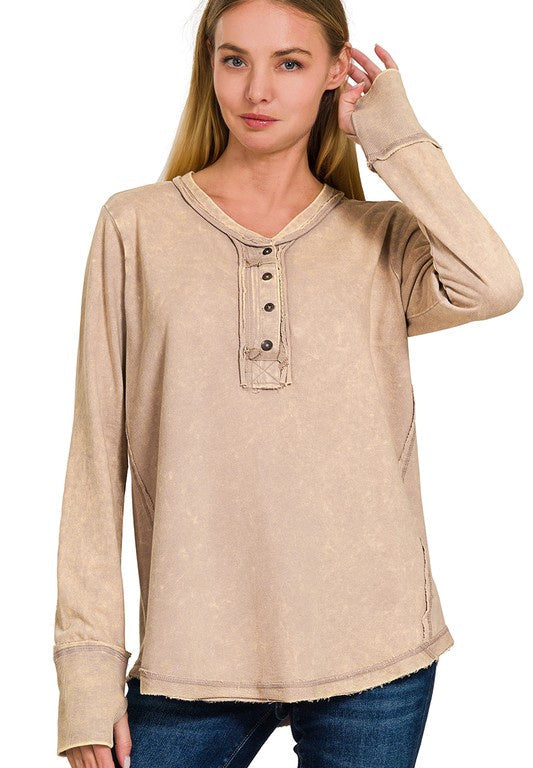 40% Off - Through Thick & Thin Mocha Acid Wash Top