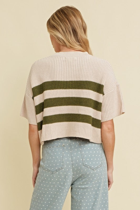 School Girlie Olive Striped Knit Top