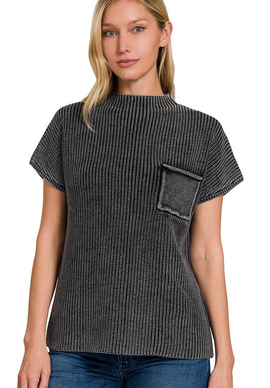 Time Will Tell Black Mineral Wash Knit Top