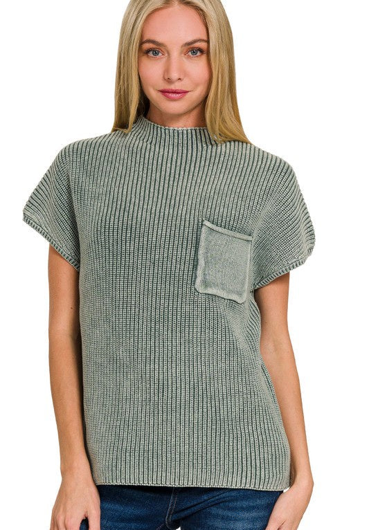 Just Here For A Good Time Jade Mineral Wash Knit Top