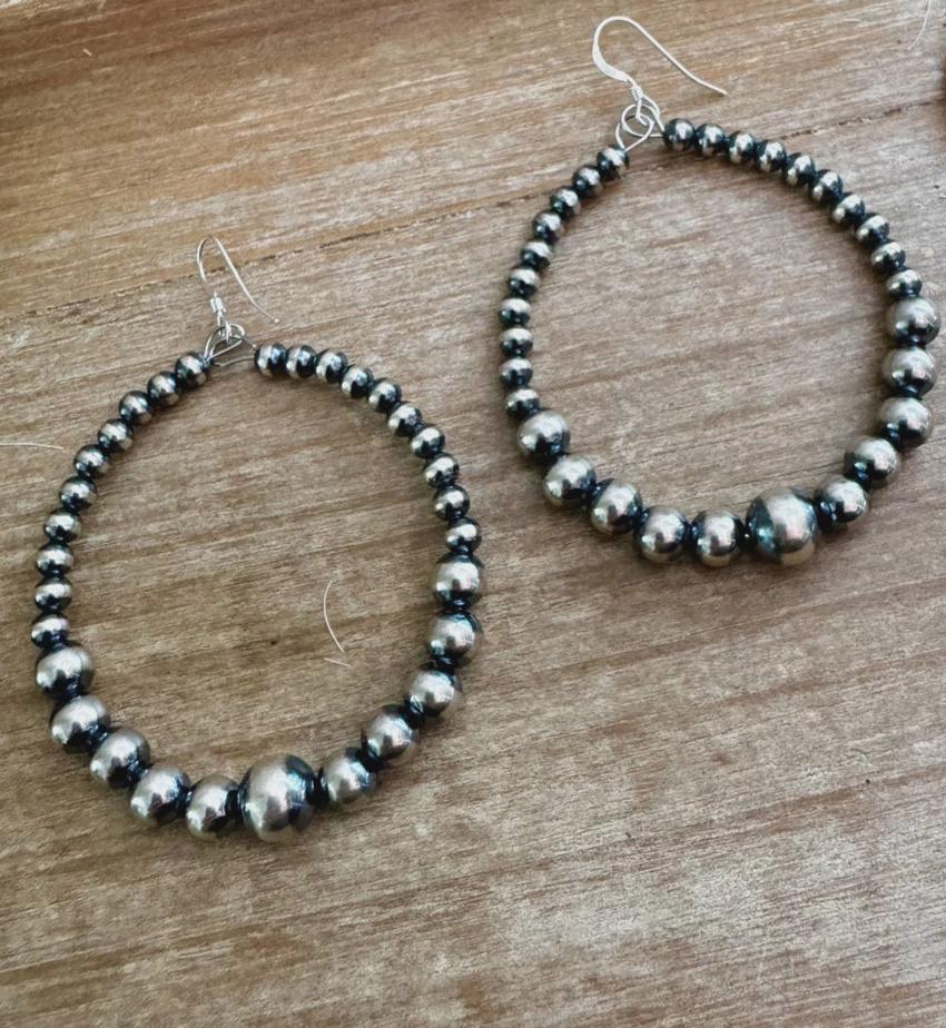 Sterling Silver Navajo Pearl Hoop Earrings