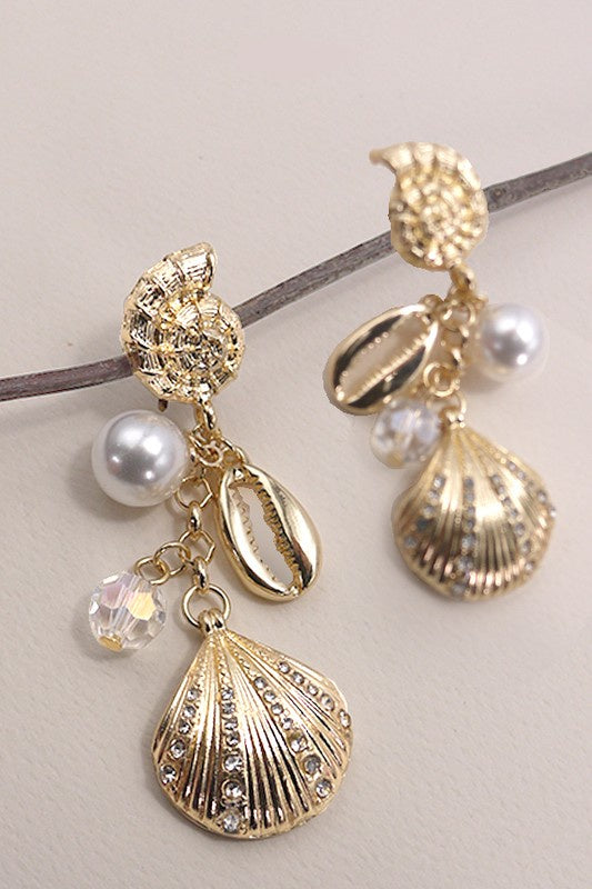 Gold Sea Shell Charm Earrings