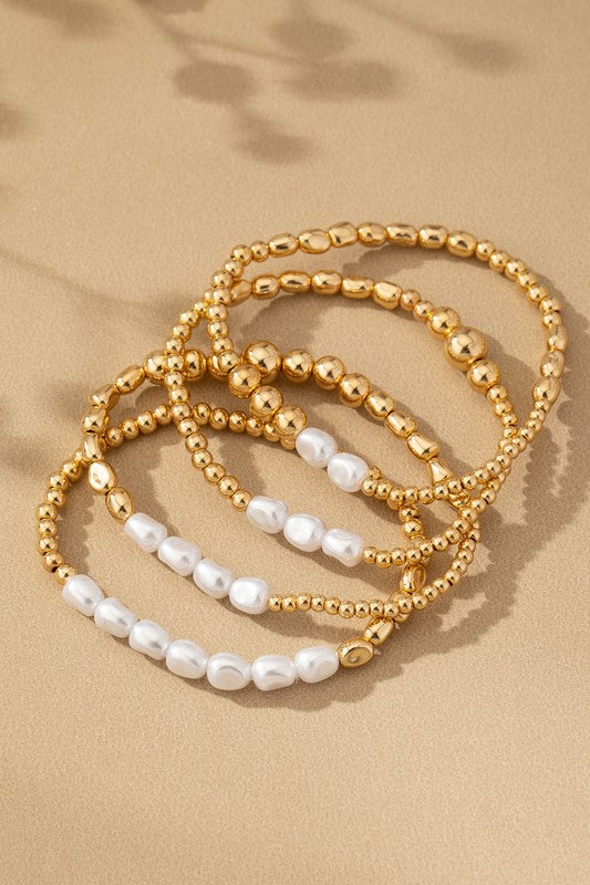 Gold Pearl Stretchy Bracelet