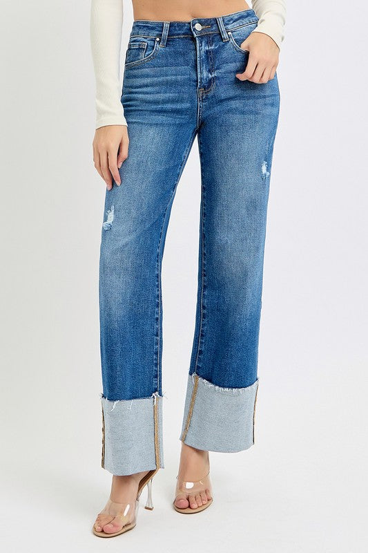Count Your Blessings Cuffed Wide Leg Risen Jeans