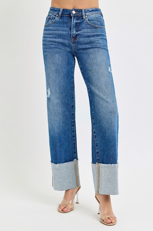 Count Your Blessings Cuffed Wide Leg Risen Jeans