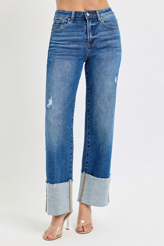 Count Your Blessings Cuffed Wide Leg Risen Jeans