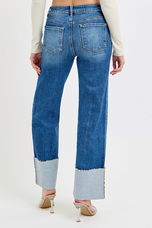 Count Your Blessings Cuffed Wide Leg Risen Jeans