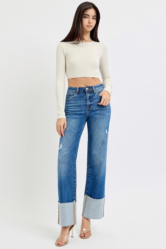 Count Your Blessings Cuffed Wide Leg Risen Jeans