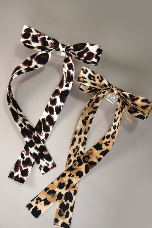 Light Brown Leopard Print Bow Hair Clip