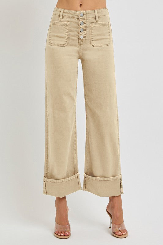 Kick Off Wide Leg Khaki Risen Jeans