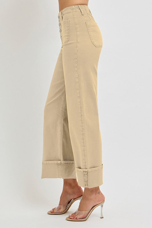 Kick Off Wide Leg Khaki Risen Jeans