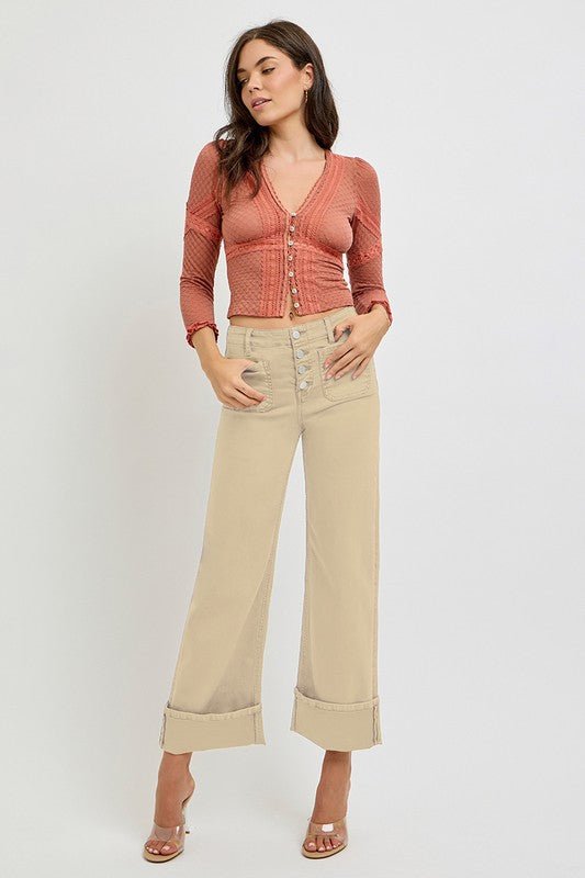 Kick Off Wide Leg Khaki Risen Jeans