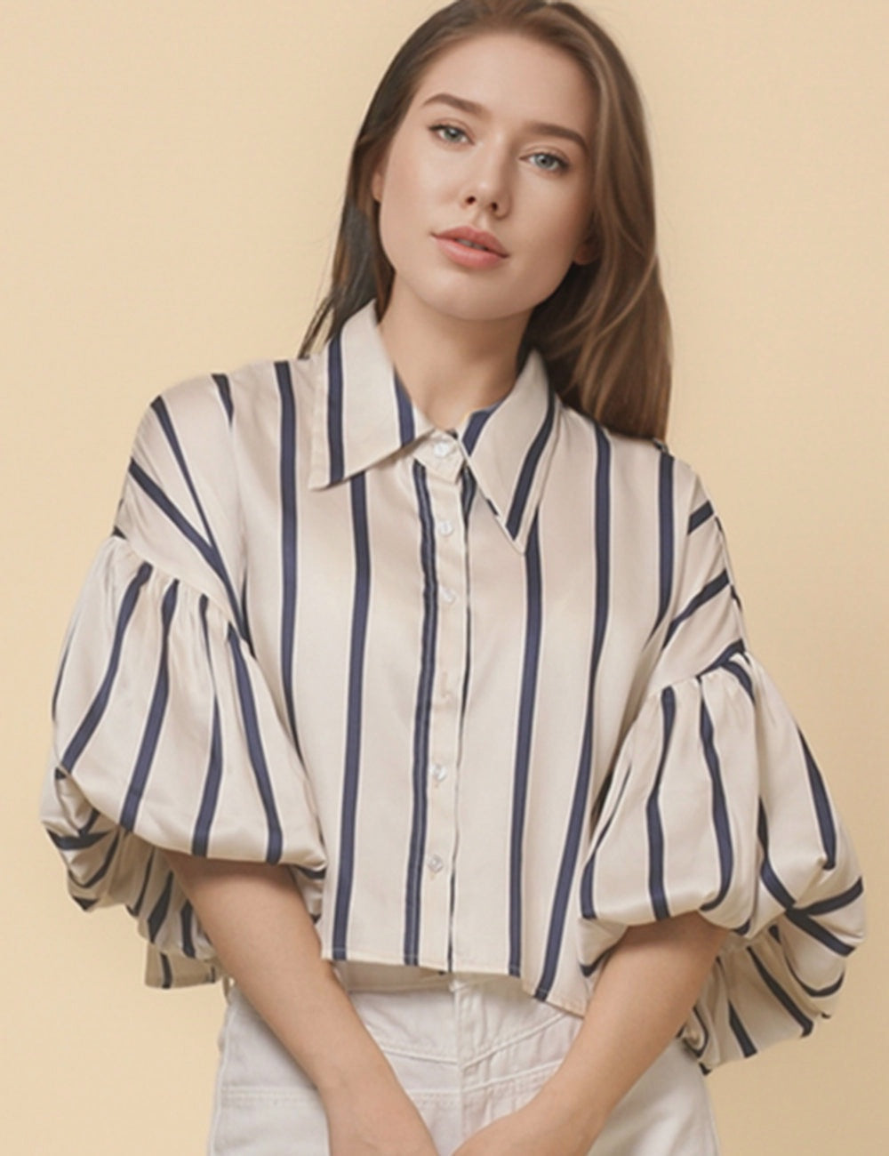 A Sweet Surprise Navy Striped Satin Blouse