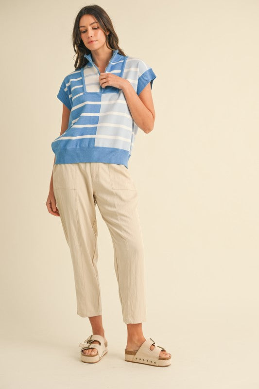 40% Off - Lighthouse Blue Striped Zip Up Top