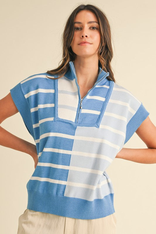 40% Off - Lighthouse Blue Striped Zip Up Top