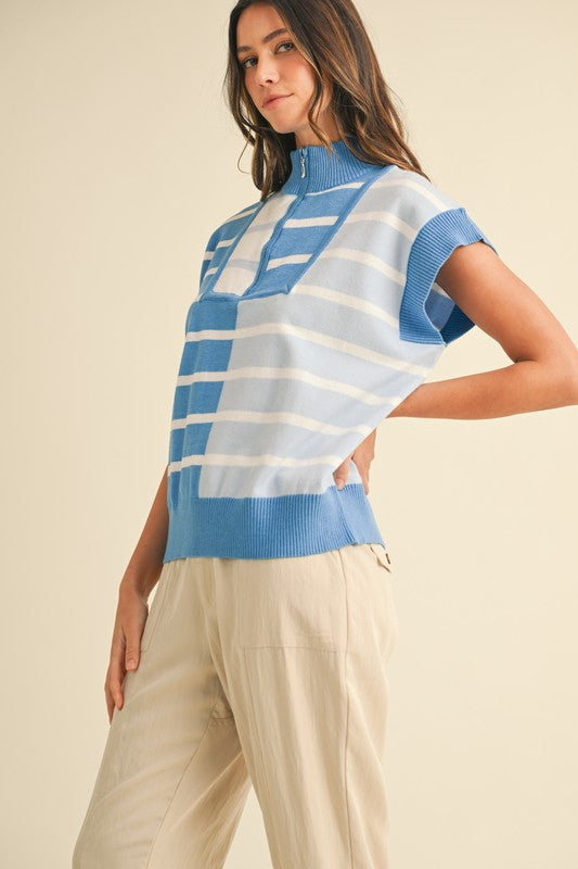 40% Off - Lighthouse Blue Striped Zip Up Top