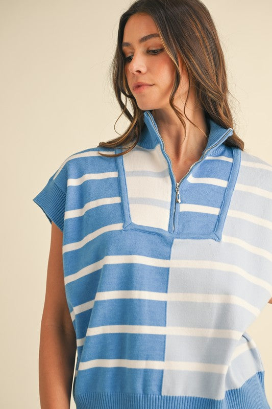 40% Off - Lighthouse Blue Striped Zip Up Top