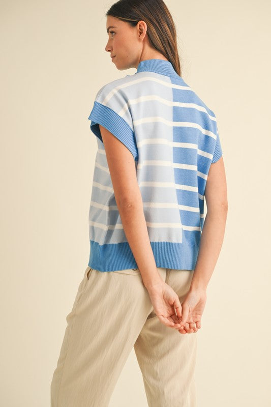 40% Off - Lighthouse Blue Striped Zip Up Top